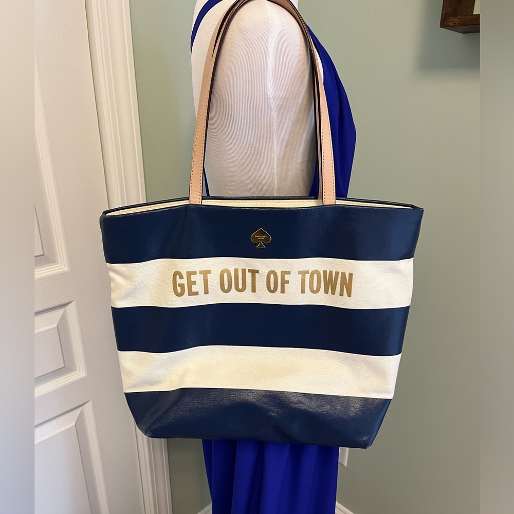 Kate Spade New York Get Out of Town Blue and White Stripe Tote Purse